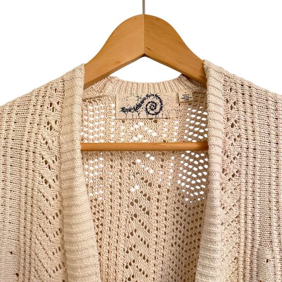 Anthroplogie Rosie Neira Pointelle Knit Off White Open  Front Cardigan Sz Small - Picture 3 of 5
